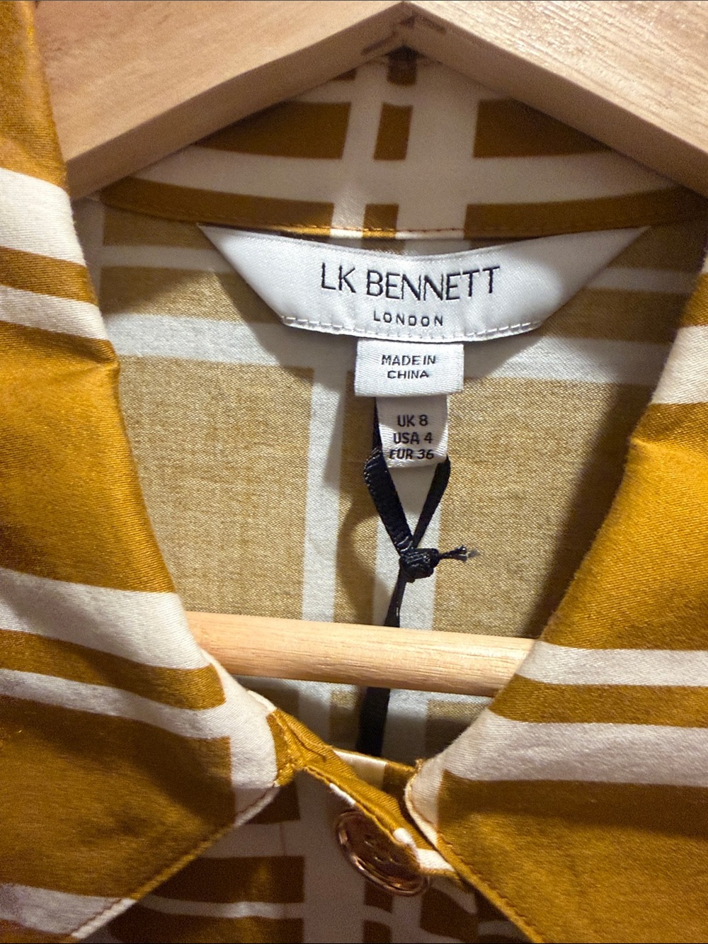 New with tag LK Bennett Mustard Plaid Midi Shirt Dress with White Hem - Picture 6 of 8
